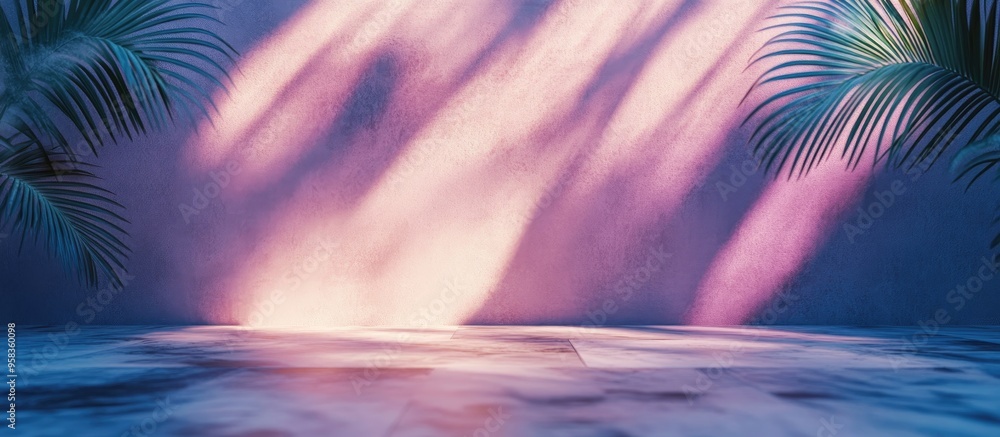 Poster 3d rendering of a minimalistic light background featuring blurred foliage shadows on a wall compleme