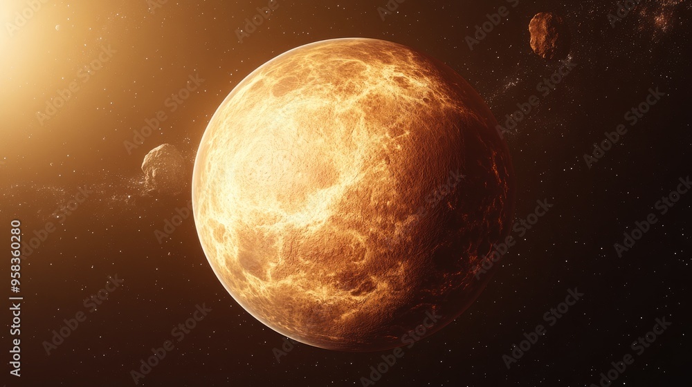 Poster High resolution beautiful art depicts a 3D cartoon rendering of the planet Venus showcasing it as part of the solar system