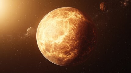 High resolution beautiful art depicts a 3D cartoon rendering of the planet Venus showcasing it as part of the solar system