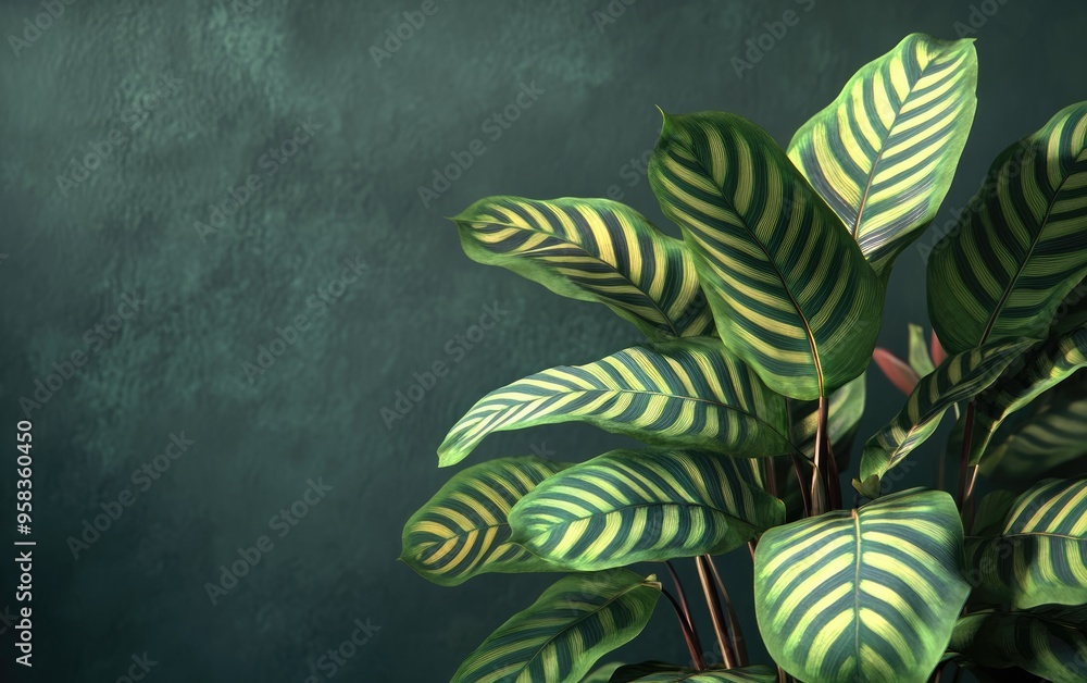 Poster 3d rendering of a close up of a calathea plant adorned with sanderiana in an indoor setting