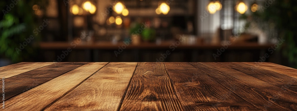 Aufkleber 3d rendering of a closeup wooden table with a blurred background