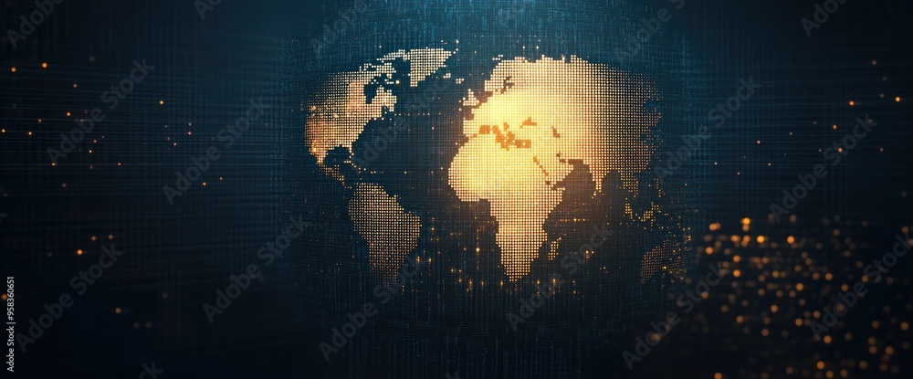 Aufkleber a computer generated image of the world with a yellow dot in the middle
