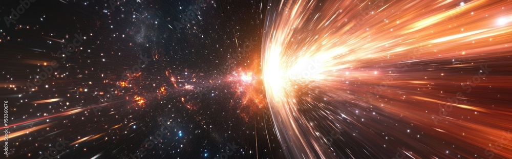 Poster space vortex in a 3d cartoon rendering featuring an abstract background with star warp or hyperspace