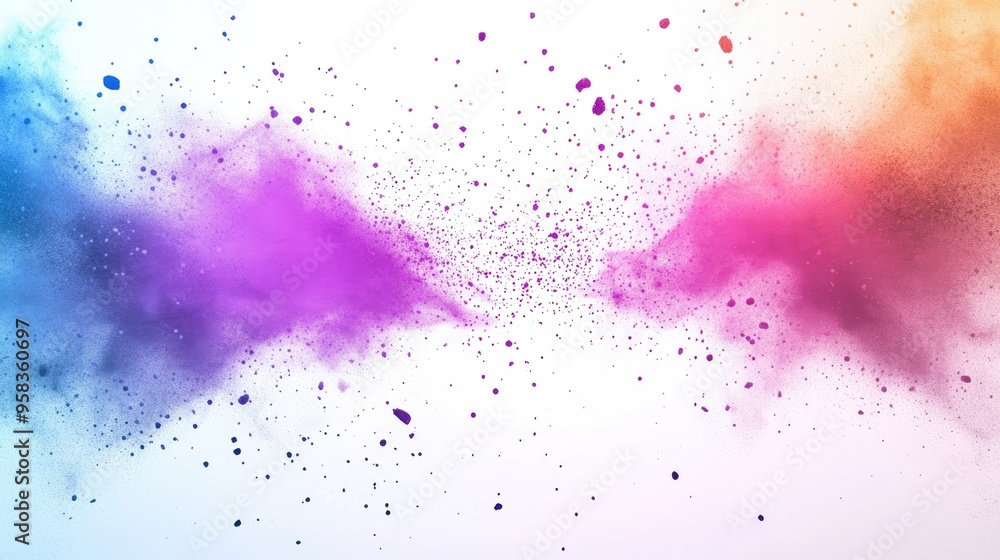 Poster abstract colorful powder splattered background on a white background in 3d cartoon rendering