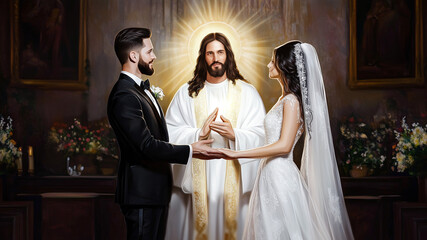 Bride and Groom Exchange Vows before Presence of God/ Jesus as witness in the Union