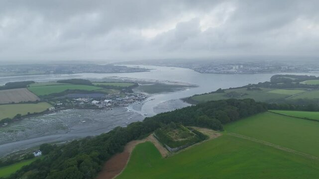 Hawkins Battery Fort over River Tamar from a drone, Cremyll, Plymouth, Devon, England