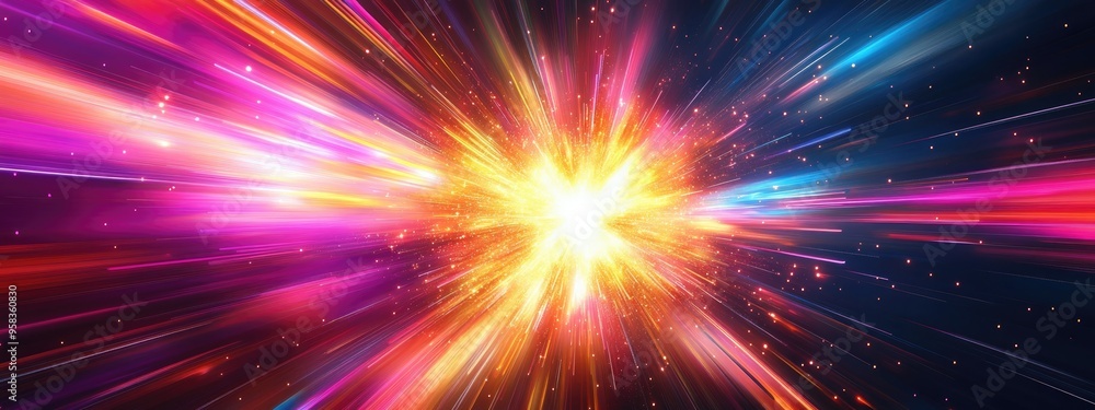 Poster Abstract multicolored background featuring a 3D cartoon rendering of an explosion star with gloss and lines Beautiful illustration