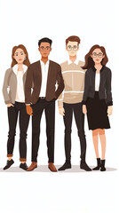 Obraz premium group of office colleagues posing for group photo 2d character design free hand flat colors design UI ux graphics style casual and formal clothing employee working employees teamwork team illustration