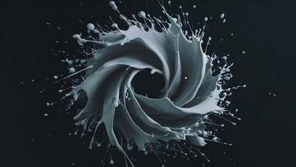 Abstract splash of grey paint on black background