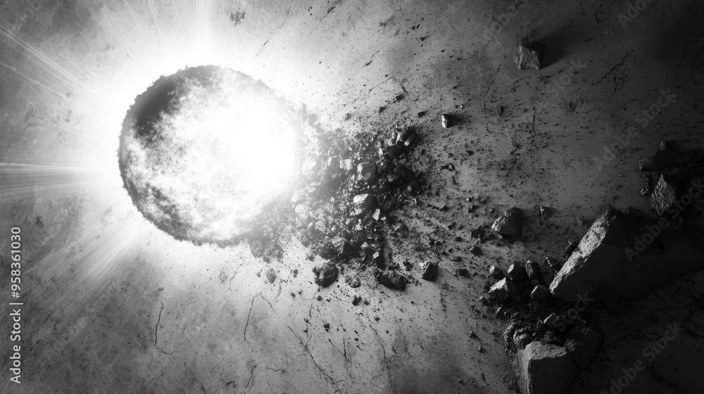 Poster 3d cartoon rendering of a concrete surface with a grunge effect depicting solar flares erupting from