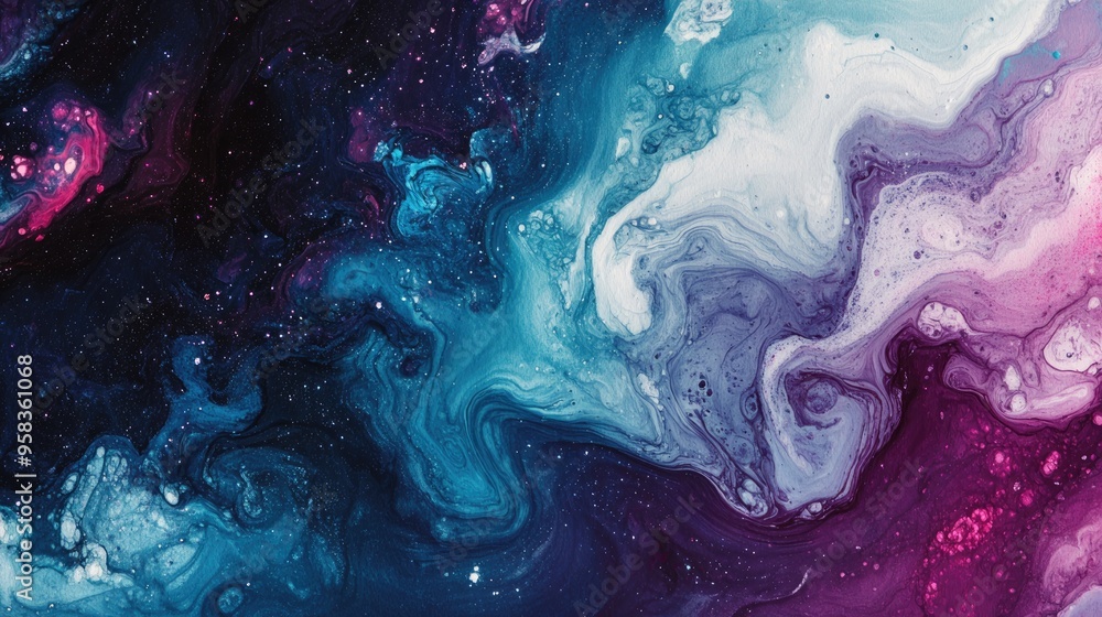 Aufkleber colorful abstract space background with a hand painted cosmos and stars on watercolor paper created 