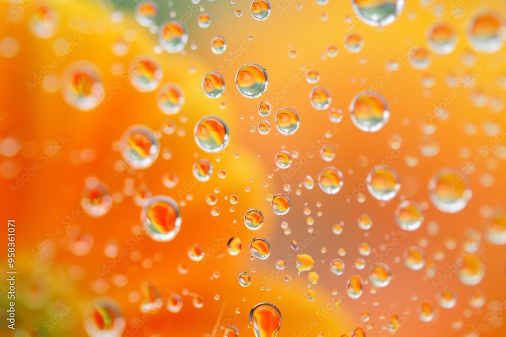 Aufkleber macro water drops creating abstract design on orange background