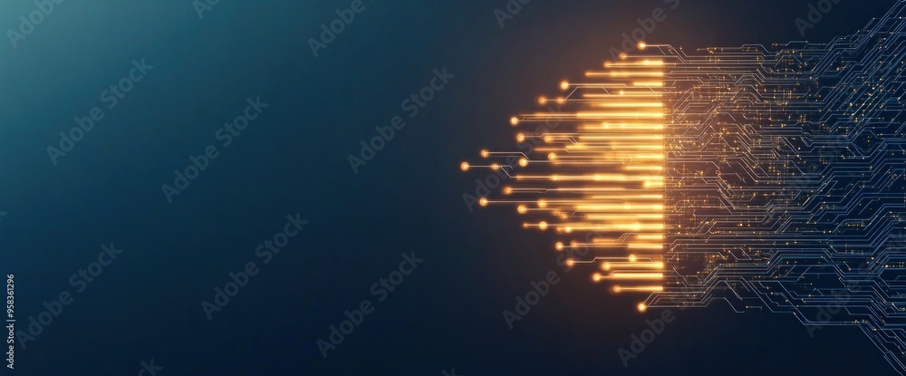 Poster a computer screen with a bright orange line that is shooting out from the center