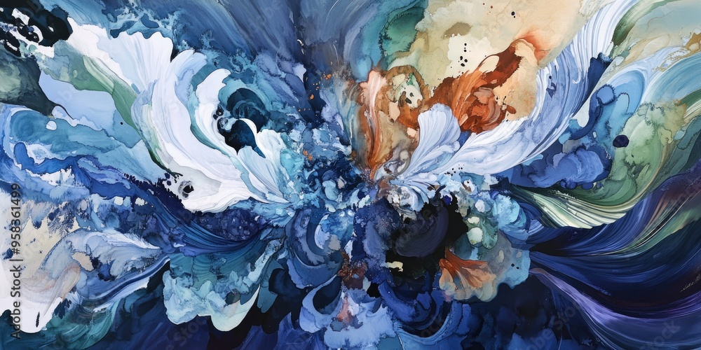 Poster dynamic abstract watercolor art featuring 3d rendering that conveys movement and energy