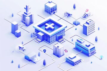 Obraz premium Integrated Health Care Concept: Hospital Location Medical Services with Web Integration and AI Technology