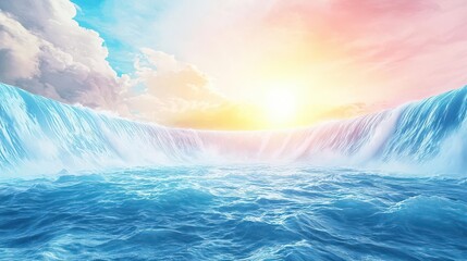 Fototapeta premium Hydroelectric dam with dramatic water release captured in a powerful, wideangle shot with cascading water and vibrant lighting creating a dramatic scene