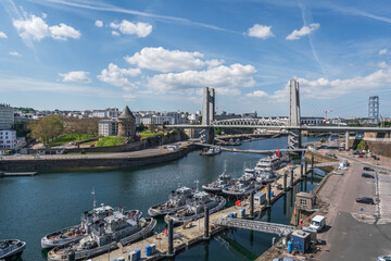 Cityscape with the river and Pont de Recouvrance in Brest, Brittany, France