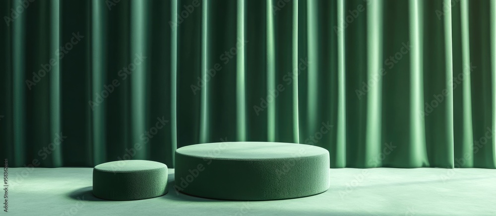 Aufkleber minimal product display background for a sales event concept green upholstered podium set against a 
