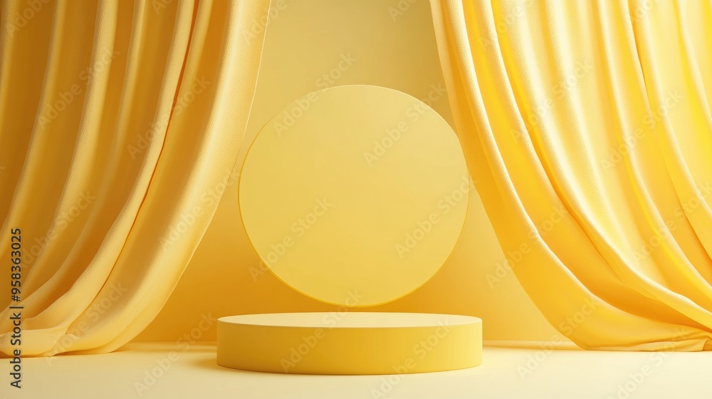Poster 3d yellow cylinder podium against a minimal studio backdrop abstract geometric shape illustration re