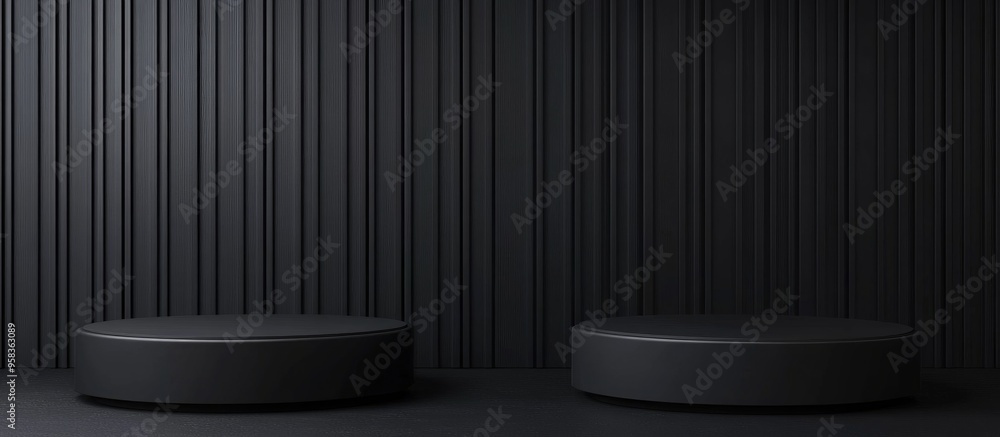 Aufkleber black display podium against a black backdrop 3d rendering