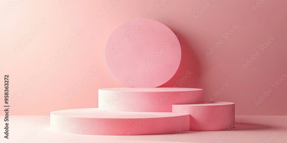 Fototapete Step podiums on a pastel background An abstract minimal scene featuring geometric elements Designed to present cosmetic products Mock up design with an empty space for showcasing or display 3D rend
