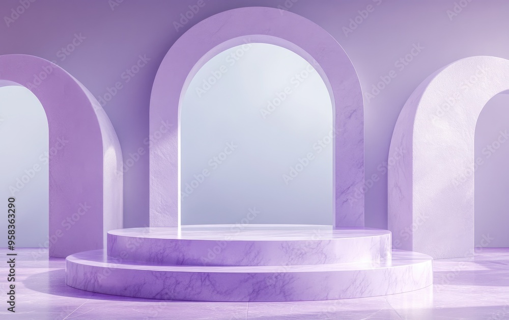Aufkleber minimalist 3d geometric shapes on a pastel violet background an empty marble purple podium a scene f