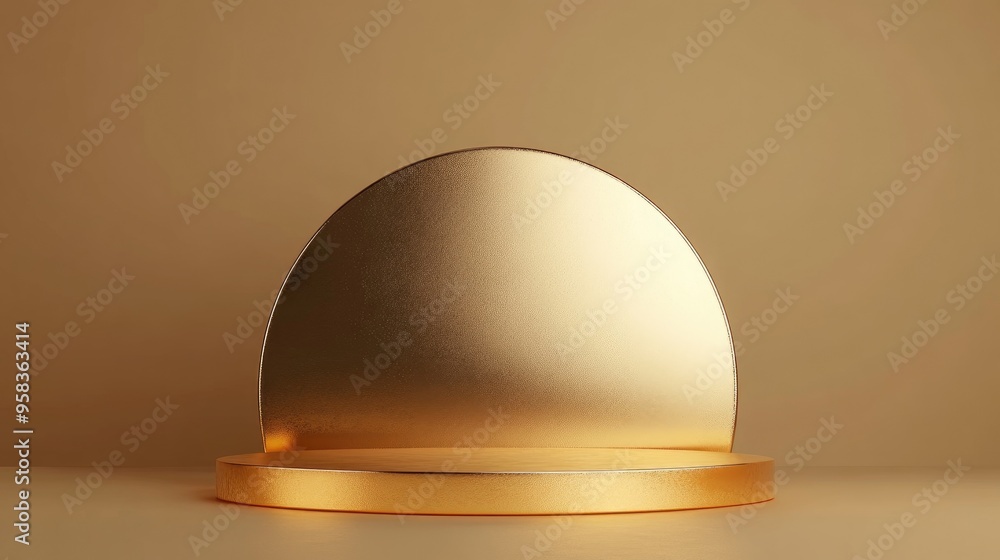 Aufkleber elegant abstract gold podium within a hemisphere shell characterized by a minimalist and refined 3d 