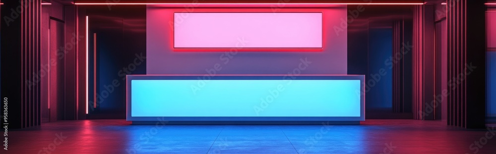 Poster Empty exhibition kiosk with ample copy space 3D rendering project