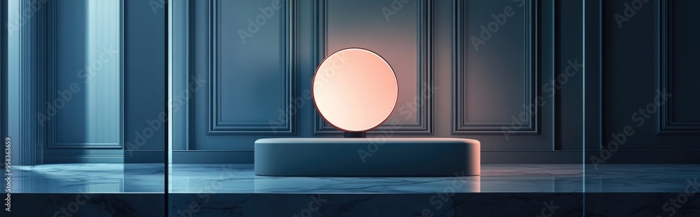 Poster Elegant background featuring a pedestal and a display case 3D illustration 3D rendering
