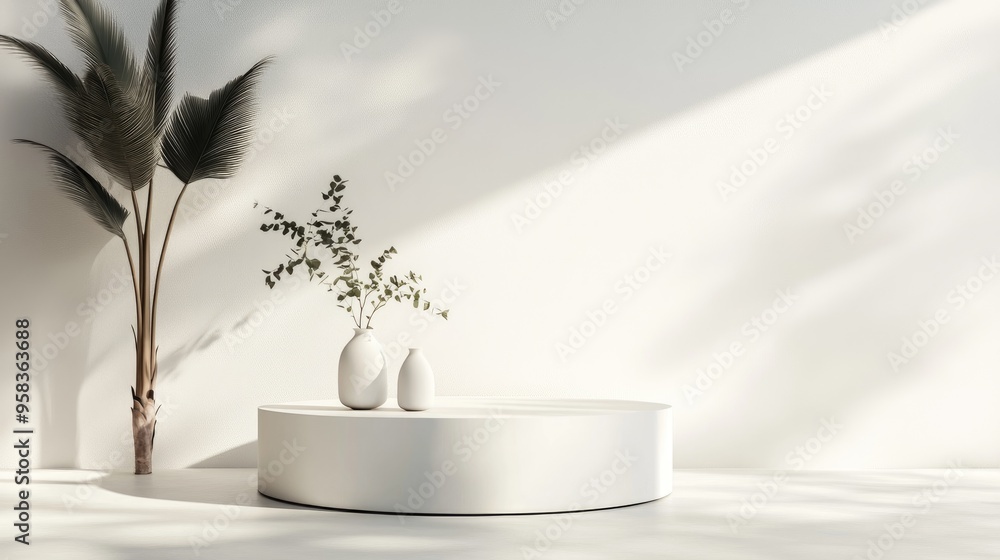 Poster sleek white pedestal design for showcasing products 3d rendering