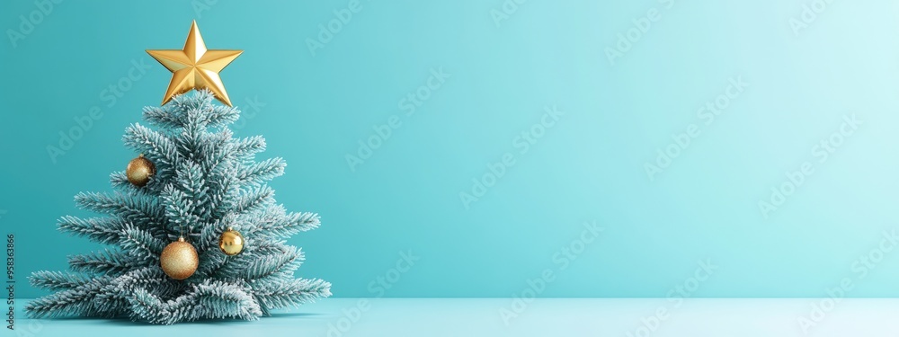 Poster minimalist product backdrop for winter holiday theme christmas tree adorned with a golden star set a