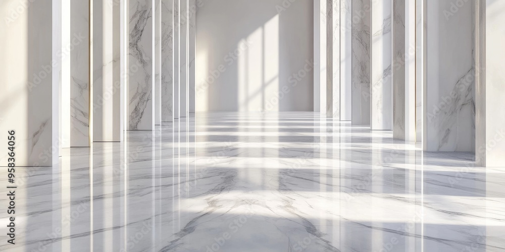 Poster Abstract mockup of an elegant marble floor in an empty dressing room or spa room designed for product display featuring 3D rendering illustration
