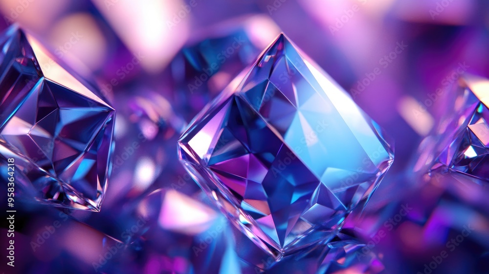 Poster Abstract geometric pattern of crystals rendered in 3D space