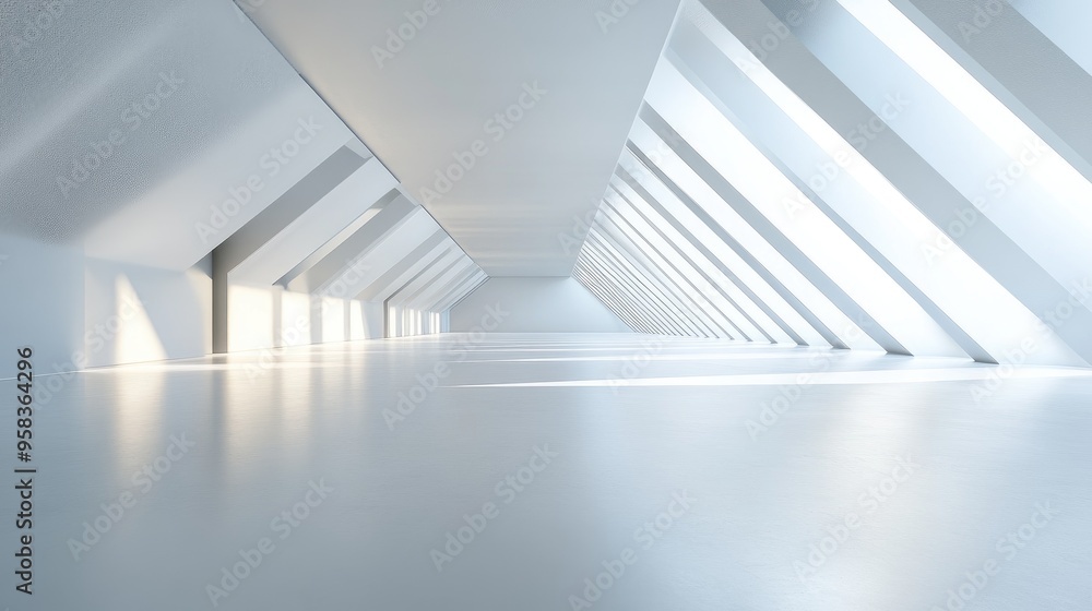 Poster Abstract modern architectural background featuring an empty open interior space 3D rendering