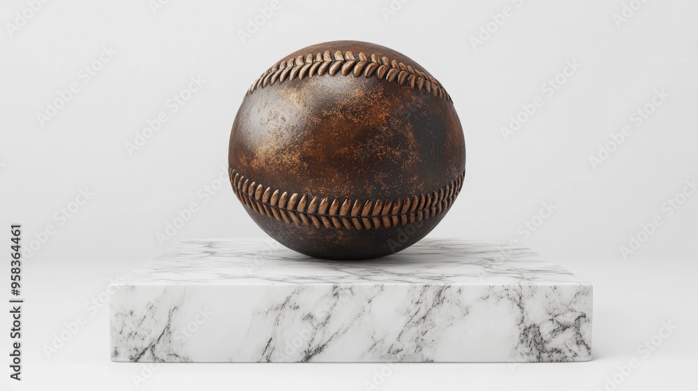 Poster baseball icon featuring a bronze symbol on a white marble podium suitable for websites social media 