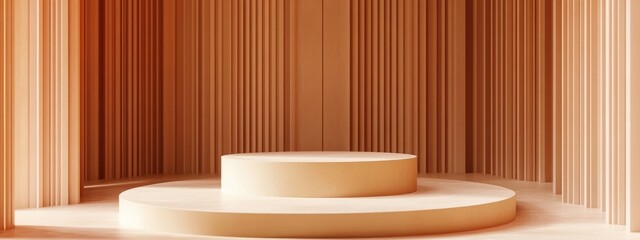 Abstract 3D render featuring a mock up podium for showcasing products with a minimal geometric background