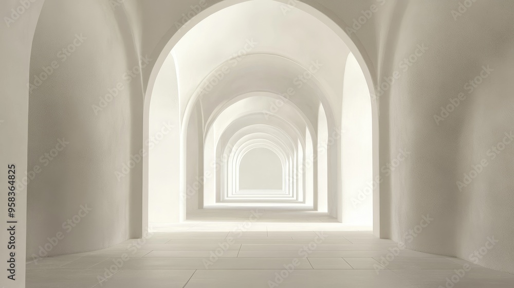 Poster empty arched passage interior in 3d rendering
