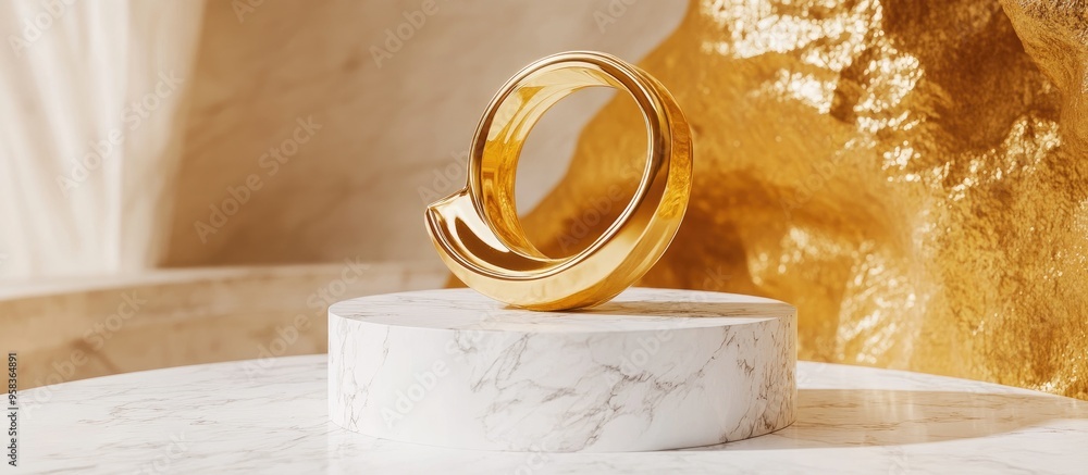 Aufkleber gold glossy code icon on a white marble pedestal contemporary symbol for digital platforms social me