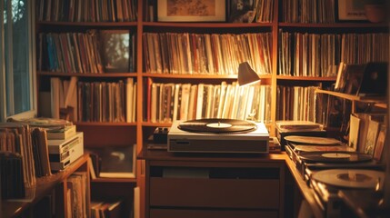 Vintage Record Player and Bookshelf