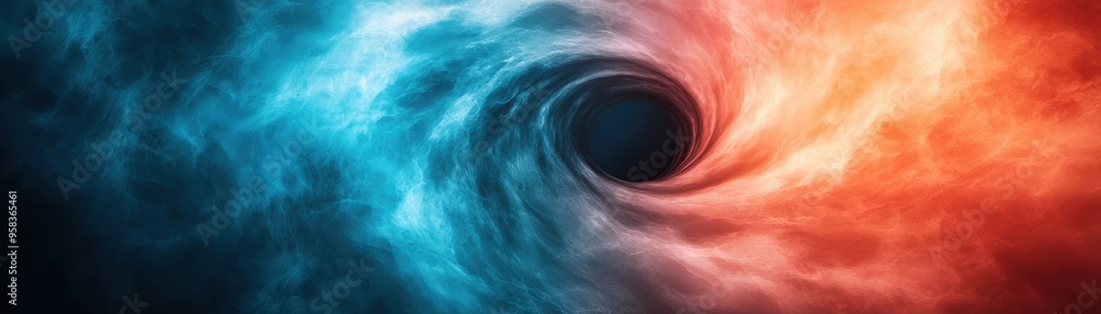 Poster a mesmerizing swirl of blue and red smoke, creating an illusion of depth and motion, ideal for abstr