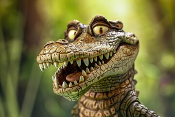 Obraz premium Close-up of Smiling Cartoon Crocodile Figurine in Natural Setting