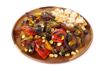 Delicious salad with grilled vegetables isolated on white