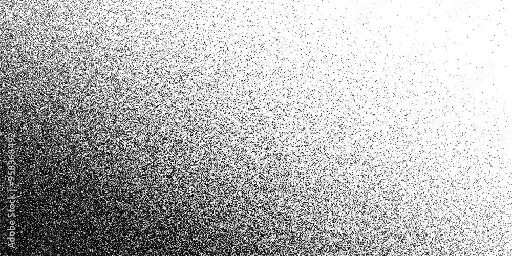 Poster Noise dot grain background. Vector dotwork pattern. Black stipple sand grain effect. Abstract grunge monochrome surface, overlay with stochastic stipple spray. Dotted texture with subtle gradient