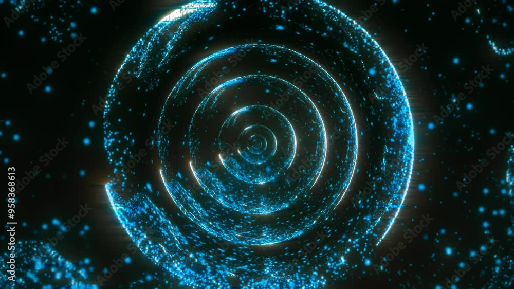 Poster A mesmerizing pattern with particles of concentric circles in vibrant blue tones, creating a hypnotic effect.