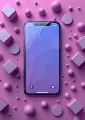Purple Smartphone on a Pink Background