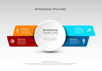 Multipurpose template with four stripes and big circle in the middle with icons and text placeholders