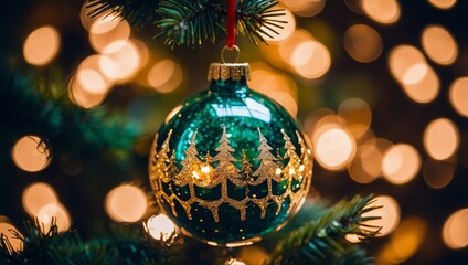 Christmas Tree With Baubles And Blurred Shiny Lights