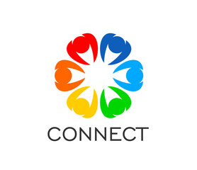 Family connect people together icon, teamwork or union and community. Vector emblem, vibrant flower of interconnected human figures, symbolizing unity, diversity, team collaboration and relationships