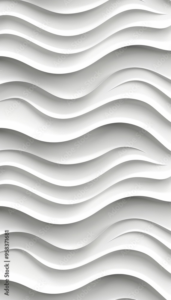 Poster abstract wavy white background, seamless pattern with smooth lines, 3d render, empty space.