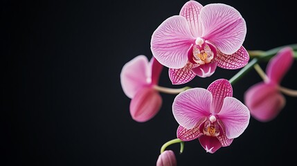 Naklejka premium Close-Up of Delicate Pink Orchids Against a Dark Background